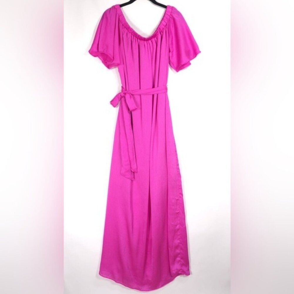 NWT TRINA TURK San Onofre Off-Shoulder Chiffon Flutter Sleeve Maxi Dress LARGE